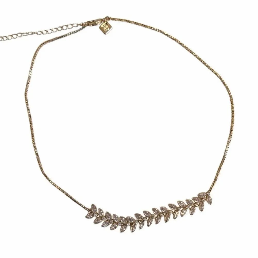 Banana Republic Gold Tone Leaf Crystal Necklace